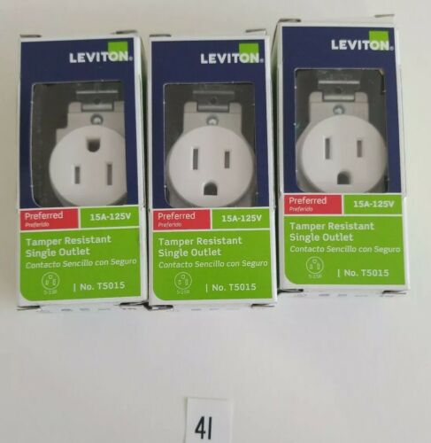 *NEW* 3 Leviton Lt Almond TAMPER RESISTANT Single Outlet Receptacle 15A T5015-TS Main Image
