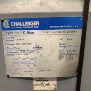 Challenger 63kva 632-LQ3 460 x 460Y/133 3ph Drive Isolation Transformer Warranty - Image 6