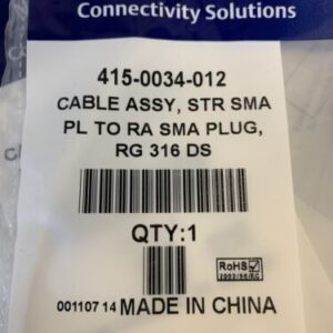 Emerson 415-0034-012 Cable Assy. STR SMA PL to RA SMA Plug RG 316 DS (Lot Of 20) - Image 2