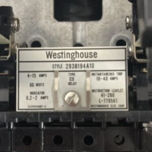 Westinghouse Style 293B194A10 Type C0 Overcurrent Relay 4-15 Amps 60Hz - Image 3