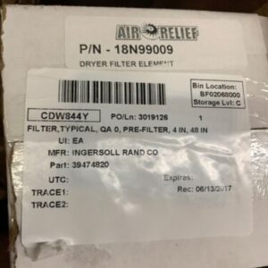 New Air Relief Ingersoll Rand Air Dryer Replacement Filter Element 39474820 - Image 3