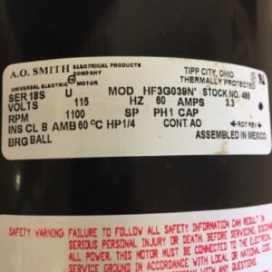 A.O. SMITH HF3G039N 115V AC FAN MOTOR *USED* FAST SHIPPING! - Image 2