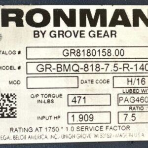 NEW- Grove Gear GR8180158 IronMan Right Angle Gear Box 7.5:1 1.909Hp + WARRANTY! - Image 2