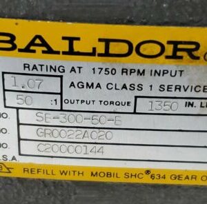 *PREOWNED* Baldor GR0022A020 Gear Reducer 50:1 1350 In Lbs + Warranty! - Image 5