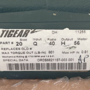 NEW NO BOX- Tigear2 20-Q-40-H-56 Ratio 40:1 Size 20 Input Q Output H 801 Ft-lbs - Image 2