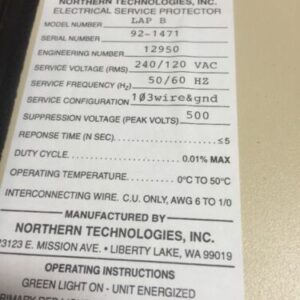 NORTHERN TECHNOLOGIES 92-1471 MODEL TCS Lap B Surge Protector 240/120V Warranty - Image 10