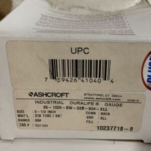 NEW ASHCROFT STAINLESS GAUGE SIZE 3-1/2" 35-1009-SW-02B-60#-XLL - Image 6