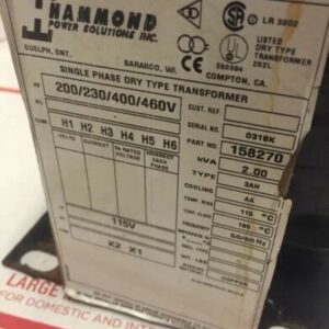 Hammond Single Phase Dry Type Transformer 2 Kva Part 158270 200-460V 115V - Image 2