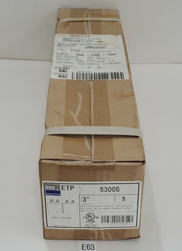 *NEW* BOX OF 5 EGS ETP 5300S 3" EMT Steel Couplings w/ Set Screw + Warranty! Main Image