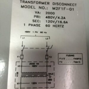 DAYKIN Electric M2F1F-01 Transformer Disconnect 480V 60Hz 2000Va Warranty! - Image 3