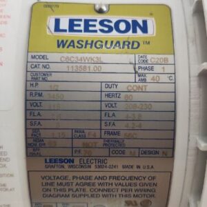 *PREOWNED* Leeson 113581.00 Washguard Motor 1/2Hp 115V 60Hz 3450Rpm + Warranty! - Image 2