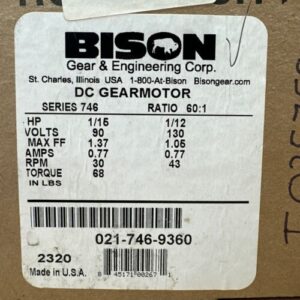 FACTORY NEW IN BOX- Bison DC Gearmotor Series 746 60:1 021-746-9360 || WARRANTY - Image 2