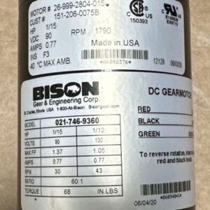 FACTORY NEW IN BOX- Bison DC Gearmotor Series 746 60:1 021-746-9360 || WARRANTY - Image 6
