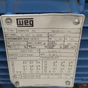 *PREOWNED* WEG .7536AS3E48T Electric Motor Fan Pump W/ Blower .75Kw FP 0.89 220V - Image 2