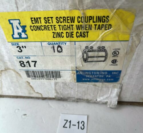 *NEW* (10) Arlington 817 3" EMT Concrete TIght Zinc Die Cast Set Screw Couplings Main Image