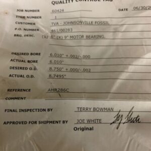 General Electric 6”x 9” American Babbitt Motor Bearing Warranty - Image 7