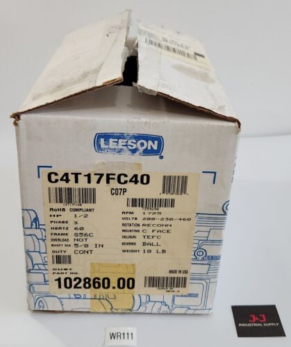 *NEW* Leeson 102860.00 Electric Motor 1/2Hp 1725Rpm 3Ph 208-230/460V + Warranty! Main Image