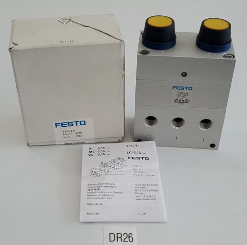 *NEW IN FACTORY BOX* Festo T-5/3-1/4 Pushbutton Valve 2-10 Bar 4578 + Warranty! Main Image