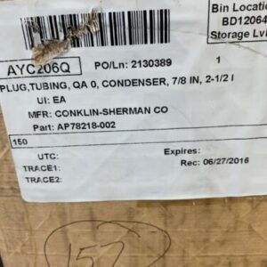 Lot of 155 Conklin-Sherman Condenser Tube Plugs 7/8" X 2 1/2” Black AP78218-002 - Image 10
