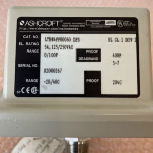 NEW NO BOX- Ashcroft LTDN4PP00060 XFS 5A 125/250VAC 0/100F Proof- 400F - Image 2
