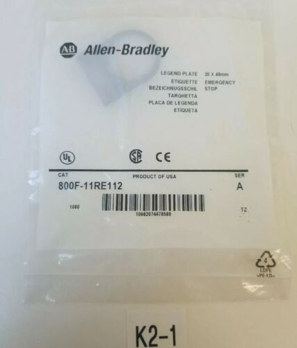 *NEW* LOT OF 10 Allen-Bradley 800F-11RE112 E-STOP LEGEND PLATES 30MM x 40MM Main Image