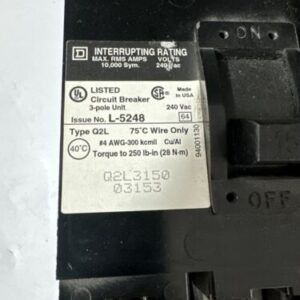 New No Box Square D Circuit Breaker Q2L3150 150amp Warranty 🇺🇸 - Image 3