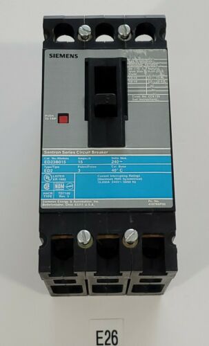 *PREOWNED* Siemens ED23B015 15 Amp 240V 3 Pole Circuit Breaker + Warranty! Main Image