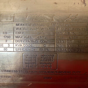 WEG Shark SS Washdown Motor 00758EP3ESS213TCFL 7.5HP 1760RPM 230/460V *Warranty* - Image 4
