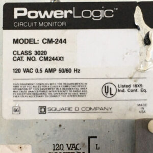 *Pre~Owned* SQUARE D POWERLogic Circuit Monitor CM-244 Class 3020 120 VAC 0.5A - Image 3