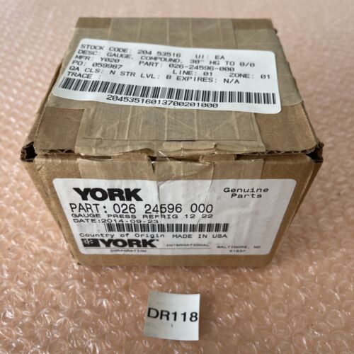 NEW W/BOX- York Corporation Pressure Gauge 026-24596-000 Genuine Parts OEM 🇺🇸 Main Image