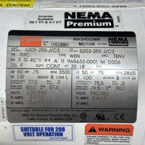 NEW- Dayton Washdown Motor 1TRZ8-BH .75Hp 3500/2865RPM 60/50Hz || WARRANTY 🇺🇸 - Image 2