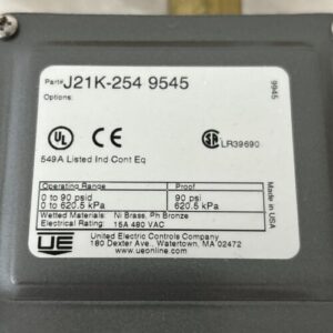 UE# J21K-254-9545 DIFFERENTIAL PRESSURE SWITCH. ADJ. 0-90 PSID, 1/4 NPT NIB - Image 3