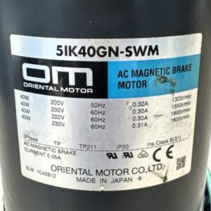 PREOWNED- Oriental AC Magnetic Brake Motor 5IK40GN-SWM 3Ph 40W 230V 1300/1600RPM - Image 2