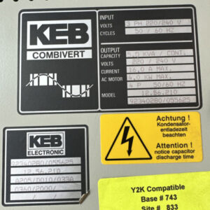 PREOWNED- KEB Combivert 12.56.210 220/240V 5.5KVA Cont. Cap 16A Max 4.0KW Max 4P - Image 2