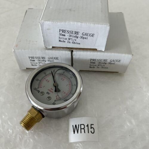 (3)NIB Pressure Gauges Glycerin Filled,-30-30 PSI 1/4 NPT Fast Shipping! Main Image