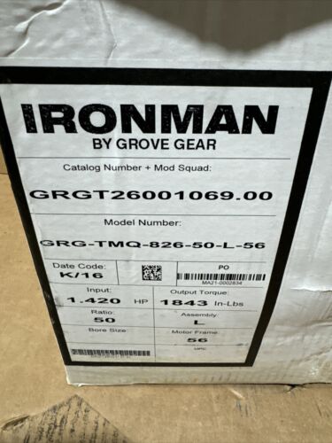 New Ironman Grove Gear Gear Reducer GRG-TMQ-826-50-L-56 50:1 Warranty Main Image