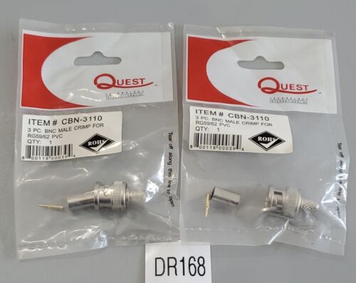 *NEW SEALED* LOT OF 2 Quest CBN-3110 3Pc BNC Male Crimp For RG59/62 + Warranty! Main Image