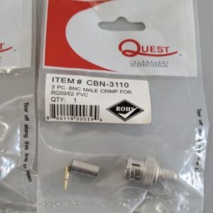 *NEW SEALED* LOT OF 2 Quest CBN-3110 3Pc BNC Male Crimp For RG59/62 + Warranty! - Image 3