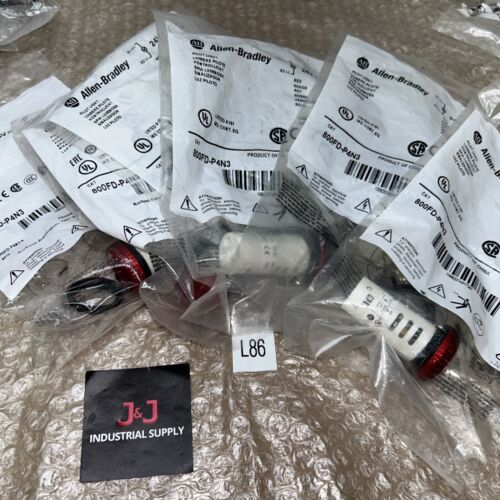 (6)ALLEN BRADLEY 800FD-P4N3 PILOT LIGHT RED LED 24VDC/AC SERIES A NIB Main Image