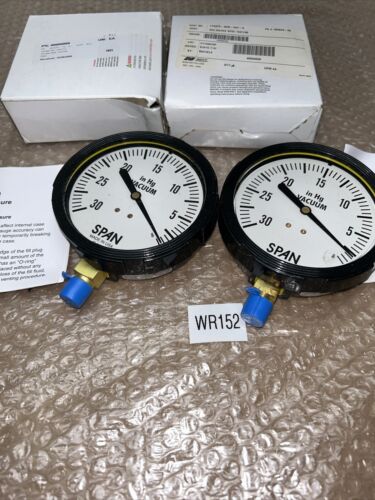 (2)SPAN LFS-310-30”VAC-G PRESSURE GAUGES 0-30 SPEC. (1) Has Plastic Cracked Of Main Image