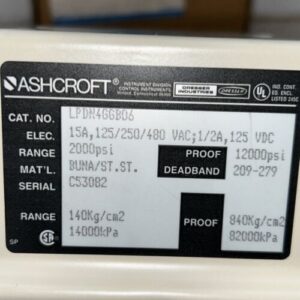ASHCROFT LPDN4GGB06 PRESSURE SWITCH, 15A, 125/250/480VAC, 1/2A, 125VDC, NIB - Image 5