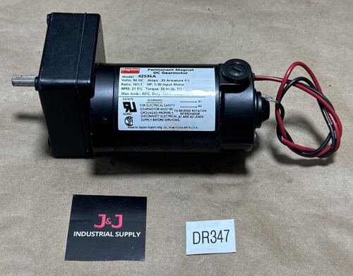NEW NO BOX- Dayton Permanent Magnet DC Motor 4Z536A 90v 161:1 Ratio 1/30Hp 21F/L Main Image