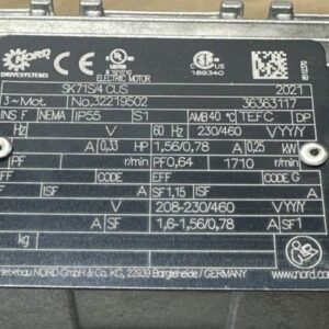 NEW NO BOX- NORD SK71S/4CUS 32219502 W/ Nord Gear 1SMID50AZ-71S/4CUS 1/3Hp 100:1 - Image 2