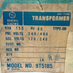 NEW- GE 9T51B5 Dry-Type Transformer Type-QB 240/480V 120/240V .150KVA 60Hz 🇺🇸 - Image 2