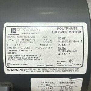 NEW - Emerson Liebert Polyphase Air Over Motor P63SYDYK-3497 3/4Hp 3~Phase 🇺🇸 - Image 2