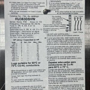 NEW OPEN BOX- Schneider / Square D HU363DSVW 100A Heavy Duty Safety Switch 🇺🇸 - Image 9