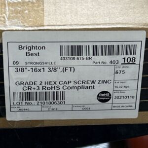 NEW Brighton-Best 3/8"-16x1 3/8" (FT)Grade 2 Zinc Plated Hex Cap Screws 675 pcs. - Image 4