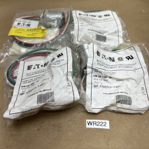 (4) NEW EATON X8653-14P CAM LOK 12" MALE RECEPTACLE E2004-502 NEW In SEALED BAGS Main Image