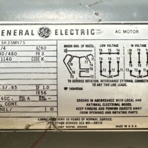 NEW SURPLUS- GE 3~AC Motor 5K35MN75 1/4Hp 230/460V 1140RPM Code K || WARRANTY! - Image 2