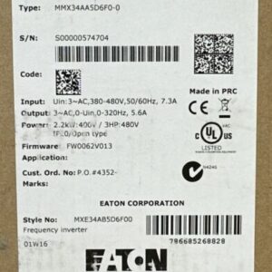NEW - Eaton MMX34AA5D6F0-0 Adjustable Frequency AC Drive 2.2kW:400V / 3HP:480V - Image 2